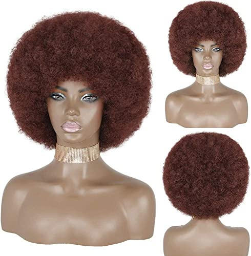 Daglig Fest Peruk Mjuk Afro Peruk 70-tal För Kvinnor Afro Kinky Lockigt Hår Peruker Naturlig Kort Afro Lockigt Peruk Peruker (Color : Bruin, Size : A)