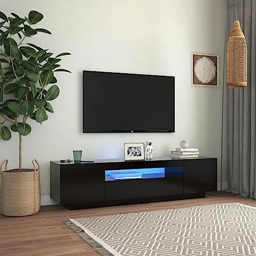 Canditree Meuble TV Moderne avec Lumières LED Banc TV Support de Télé avec Espace de Rangement 160 cm (Noir)