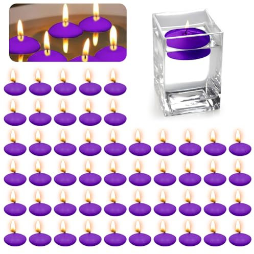 Velas flotantes de color lila, 50 unidades, velas flotantes, velas flotantes sin perfumar, velas de té para piscina de boda, baño de San Valentín, decoración navideña (morado)