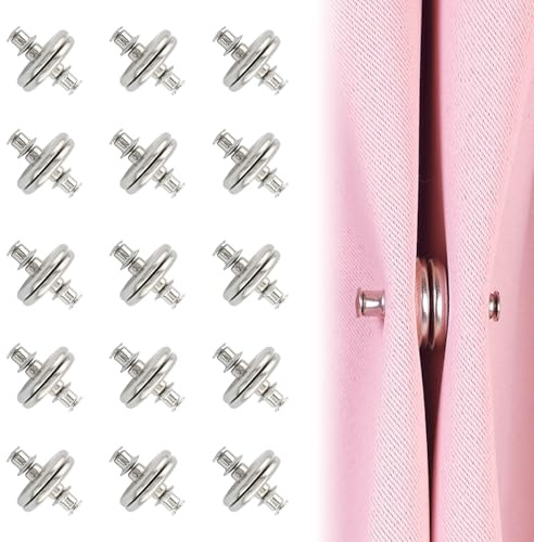 INNAL 16 Pares Botones Magnéticos para Cortina, Imanes para Cortinas Desmontable, Imanes de Cortina Durable, Magnética para Cortinas, para Dormitorio, Baño, Salón (Plata)