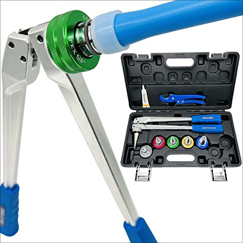 TZTTGS Manuelles PEX-Rohr-Expander-Werkzeugset mit 5 Stück 3/8”, 1/2”, 5/8”, 3/4”, 1” Expansionsköpfen passend für Propex-Expansion Erfüllt ASTM F1960 Standard PEX-Kupplungsanschluss Strahlungswärme