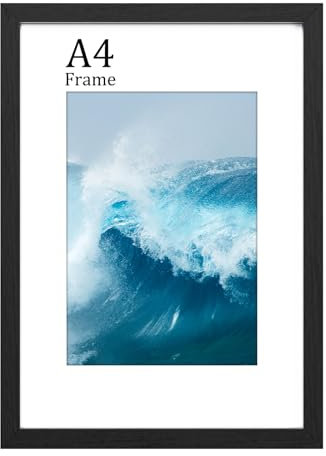 FamiPrts A4 Frame, Wooden A4 Picture Frames, Versatile Black A4 Frame, Dual Orientation (Landscape/Portrait), Includes Stand & Wall Hooks - Wall Mount or Tabletop for Home, Office, Gallery
