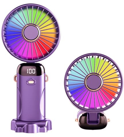 Hand Held Fan,Portable Handheld USB Rechargeable Fans with 6 Speeds,Battery-Powered, Foldable Desk Desktop Fan with LED Display and Aromatherapy, Suitable for Home, Office, Outdoor Travel