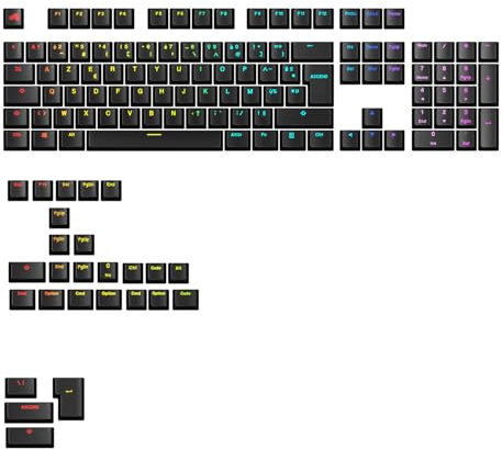 Glorious Gaming - Touches GPBT rétroéclairées : légendes translucides, Noir, pour claviers mécaniques formats 100%, 75%, 65%, 60%, ANSI & ISO, Disposition française AZERTY