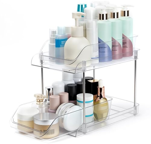 Skycase 2-stöckiges Spülgeschirr-Regal mit Schublade – Klares Küchen-Organizer für Geschirr, Besteck & Tassen – Platzsparend, stapelbar, wasserabweisend – Ideal für Spüle, Arbeitsplatte & Schrank