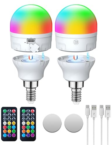 USB-C Bombilla Recargable Con Mando a Distancia, AC100-240V E14 bombillas LED 7W, RGBCCT Regulable Control Táctil Bombilla Recargable Con Temporizador y La Batería, 2000mAh Luz de Emergencia,Pack de 2 | AC100-240V,RGBCCT Dimmbar,Touch Control,2000mAh Batterie,Timer-Funktion,Magnetisch,Outdoor Notlicht