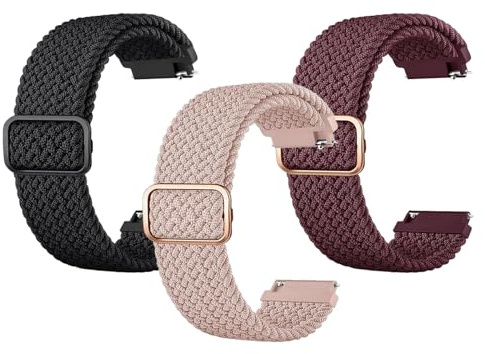 HASLED 3er-Pack 20mm Nylon Armband | Verstellbares Ersatzarmband | Leicht & Atmungsaktiv (Schwarz/Rosa/Burgunder) | für Uhren der Serien GT3 und Buds