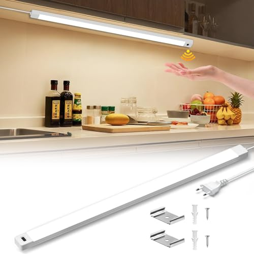 Macchiatto Luce LED Sottopensile per Cucina, Armadi e Piani di Lavoro 55CM, con Sensore di Movimento Senza Contatto 4000K, Installazione Facile a Viti