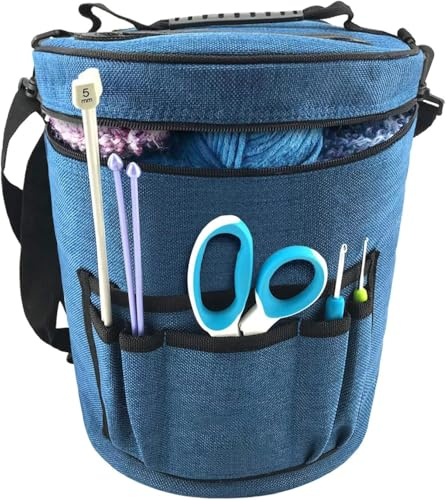 Stricktasche, Stricktasche für Häkelprojekte, Stricktaschen für Wolle und Nadeln, Aufbewahrungsbeutel für Garn mit Taschen für Zubehör