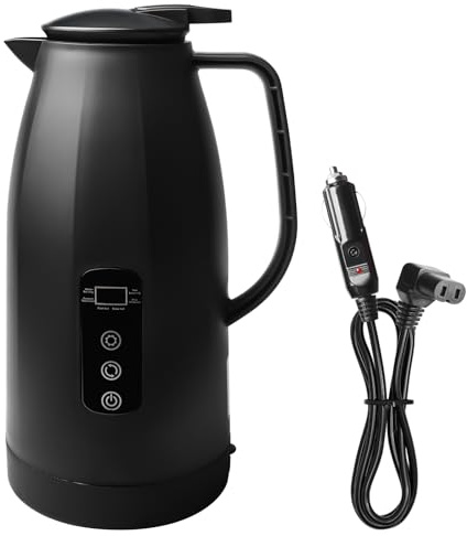 12V-24V Wasserkocher Auto, 1.2 Liter Mobiler Elektrischer Edelstahl-Kocher, Auto Wasserkocher 12V Schnell mit Zigarettenanzünder für Heißwasser Kaffee Tee, Lkw KFZ Reise Camping