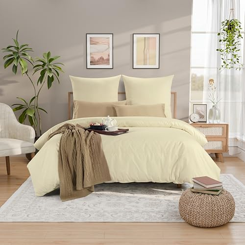 Aagosha Bio-Bettwäsche Set 135x200 cm + 80x80 cm (1) Ivory | 100% Bio-Baumwolle | GOTS & Fairtrade Zertifiziert | Nachhaltige Bettbezug & Kissenbezüge mit Reißverschluss | Bettbezug 135x200 + 80x80(1)