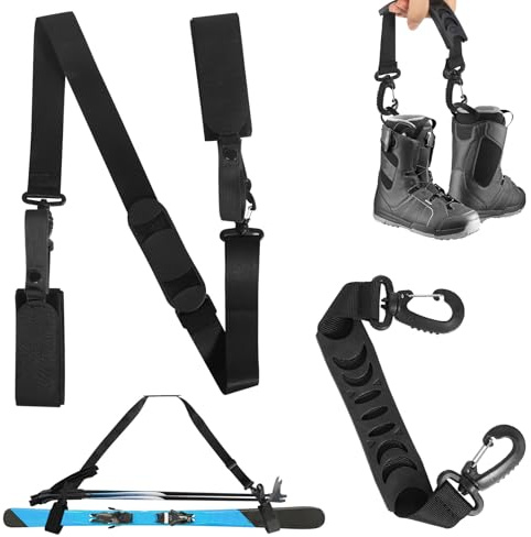 DELAESI Ski Straps 2 Pieces Adjustable Ski Carrier Strap Cushioned Ski Ties Skiing Accessories Ski Shoulder Straps for Skiing Snowboarding Winter Outdoor Activities (Black)