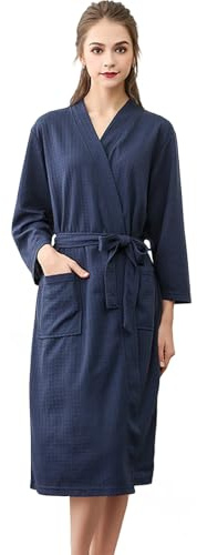 Peignoir léger pour femme - Grande taille - Peignoir pour femme - Long et fin - En éponge - Pour les vacances, le sauna - Pour douche, spa, hôtel, peignoir de bain élégant - Manteau gaufré - Kimono