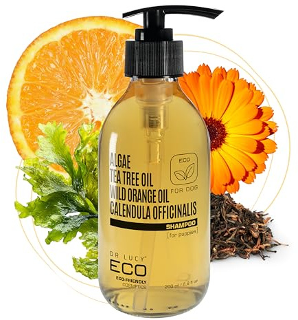 Dr Lucy ECO Welpenshampoo 200 ml für empfindliche Haut - Hundeshampoo Sensitiv für Welpen mit Ringelblume, Wildorangenöl, Teebaumöl und Algen - Sanfte feuchtigkeitsspendende Pflege