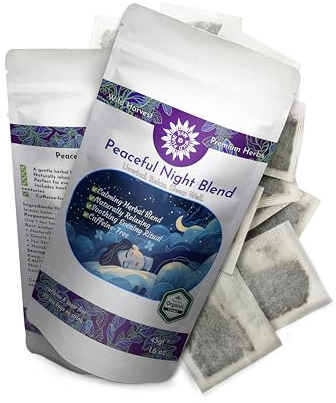 Peaceful Night Blend Herbal Tea Bags | Calming Evening Infusion | 30 Caffeine-Free Tea Bags with Hawthorn, Mint & Lemon Balm | Naturally Relaxing & Aromatic Herbal Tea | 45g