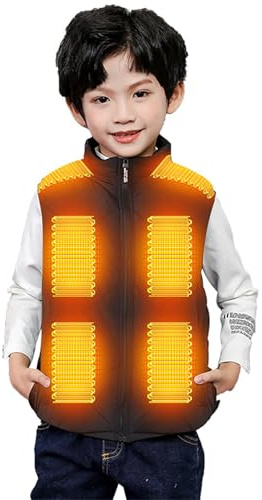 Generisch Gilet chauffant pour enfants, garçons et filles, chauffe-USB, avec 13 zones de chauffage, coupe-vent, pour l'extérieur, noir, 6-7 ans