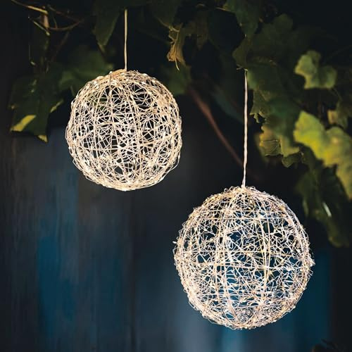 Dekoleidenschaft 2X LED-Kugel Glow aus Metall, Silber, Dekokugel Ø 20 & 25 cm, Outdoor Weihnachtsdeko mit 200 & 300 Lichtern, Leuchtdeko mit Timer, Garten-Deko wetterfest für Draußen, Balkondeko