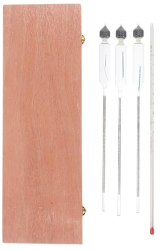 OSOLADY Kit di Misurazione Alcolometro in Vetro Idrometro e Termometro per Vino e Liquori, Scala Chiara 0-100°, Set da 3 Pezzi in Legno Naturale, Strumento per Fermentazione Domestica