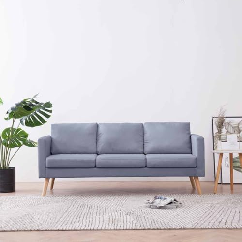 Kaloriko Sofá de 3 plazas de tela gris claro con estructura de madera resistente, 168 x 70 x 73 cm, cómodo conjunto de tapicería para salón, oficina, sofá acogedor con cojines extraíbles y lavables