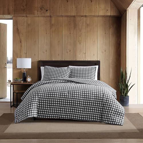 Eddie Bauer - Twin Duvet Cover Set, Reversible Flannel Bedding Set with Matching Sham, Medium-Weight, Dorm Essentials (Preston Grey)