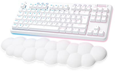 Logitech G G715 Wireless Mechanical Gaming Keyboard with LIGHTSYNC RGB Lighting, LIGHTSPEED, Tactile Switches (GX Brown) and Keyboard Palm Rest, PC and Mac Compatible - White Mist