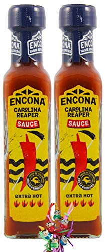 yoaxia ® Lot de 2 - 2 x 142 ml - Sauce au piment piquante Carolina Reaper + un petit pendentif porte-bonheur gratuit