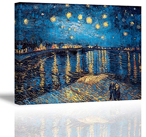 PIY PAINTING Stampe su Canvas, Riproduzione della Notte Stellata sul Rodano Immagine - Famoso Quadro su Tela con Cornice Moderni Murale Fotografia para Sala Regalo di Anniversario Natale 30x40cm