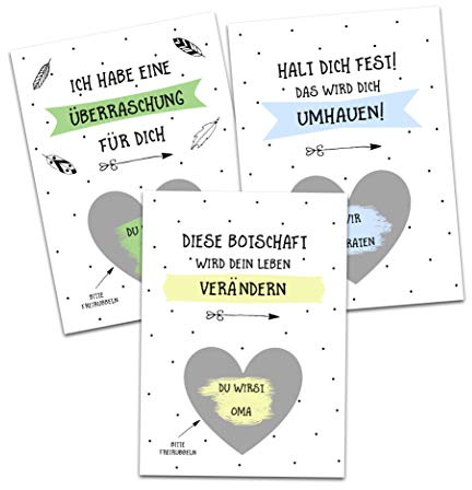 3 x Rubbelkarten Überraschung bunt inkl. 3 Umschläge, Trauzeugin Geschenk, Du wirst Oma, Du wirst Papa, Rubbelkarte Trauzeugin