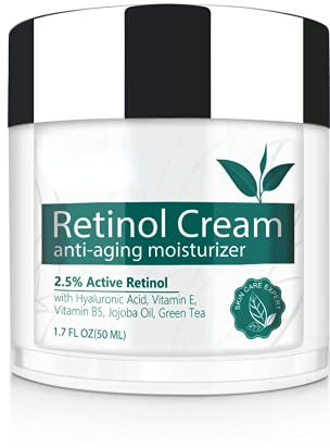 Retinol Cream – Moisturizer for Face 2.5% Retinol with Hyaluronic Acid Vitamin E Vitamin B5 Jojoba Oil Green Tea Shea Butter – Wrinkle Cream for Women and Men