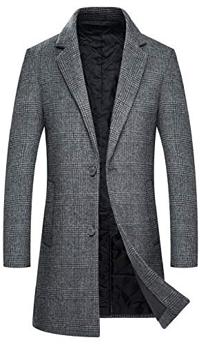 iCKER Mens Wool Coat Long Trench Coat Peacoat Jacket Slim Fit Casual Overcoat Outwear