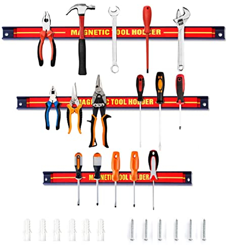 GIANTEX Juego de 3 barras magnéticas para herramientas, soporte para herramientas, soporte magnético, 20 cm + 30 cm + 46 cm