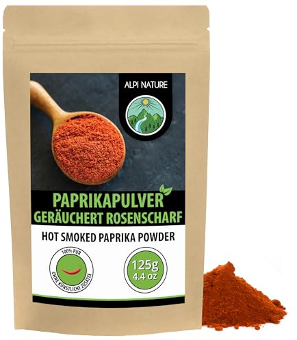 Alpi Nature Paprika Fumé Piquant en Poudre 125g, Piments Rouges Moulus, Assaisonnement Piquant, Paprika Fumé en Poudre