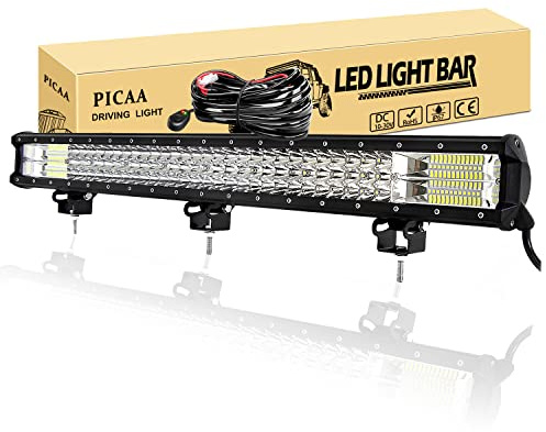 PICAA Led Arbeitsscheinwerfer,28 Zoll 7D 396W Lichtbalken Mit 12V Kabelbaum | Wasserdicht,Dreireihig, Zusatzscheinwerfer Bar, Spot Flutlicht Kombination, für SUV Offroad ATV UTV Traktor 4x4 Auto,6000K