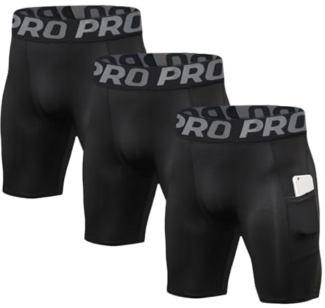 LANBAOSI Pantaloncini a Compressione da Uomo con Tasche Gym Yoga Athletic Quick Dry Underwear Collant Leggings Set di 2