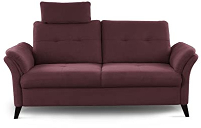 CAVADORE 3er Sofa Grönland / Skandinavische 3-Sitzer-Couch mit Federkern, Sitztiefenverstellung + Kopfstütze / 193 x 90 x 102 / Flachgewebe, Rot