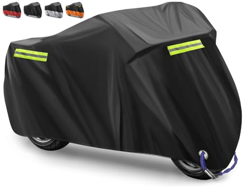 Telo Coprimoto Telo Coprimoto Impermeabile Per Esterno 210D Panno Oxford Copertura per Moto Portatile Moto Motorino Antipolvere Parapioggia,Resistente a Polvere,265x105x125cm(Nero Nastro Riflettente)