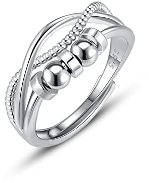 SNORSO Bague Celtique Anti Stress Femme Argent, Fidget Bague Anxiété Rotative, Bague Ouverts Reglables Avec Zircon Cubique, Fidget Anneaux Spinner Ring Ensemble pour Femmes Filles