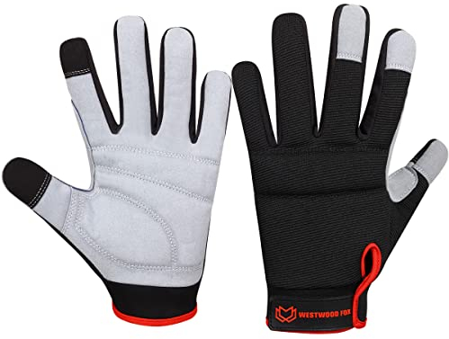 Guanti da lavoro di sicurezza Guanti da giardinaggio resistenti per uomini a prova di spina imbottito protezione del palmo touch screen traspirante costruttore meccanico di lavoro (Nero, M)