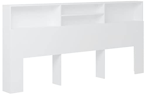 vidaXL Bett Kopfteil mit Ablagen und Regal - Wand-Kopfteil Bücherregal Betthaupt Schlafzimmer Weiß 220x19x103,5cm