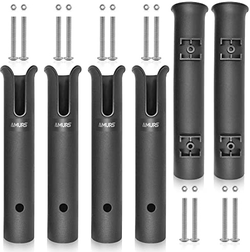 6 Tube Fishing Rod Holder Bracket Black Fishing Pole Holder with Screws for Garage Boat Cooler Trailer