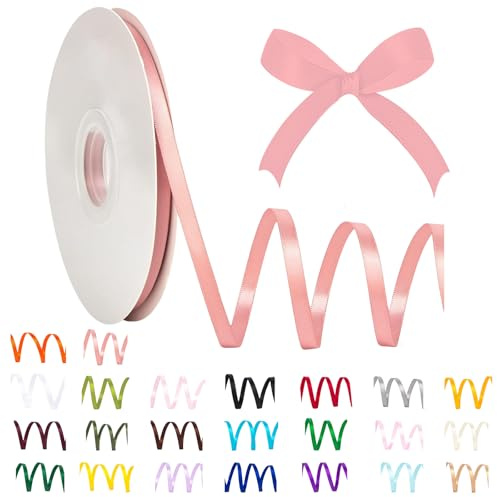 POPOYU Satinband 6mm Rosa,Rosa Band 6mm Natur,91m Dünn Geschenkband,Geschenkband und Schleifen für Geschenken,Bastelarbeiten,Haare,Ostern,Weihnachten,Hochzeit,Luftballons