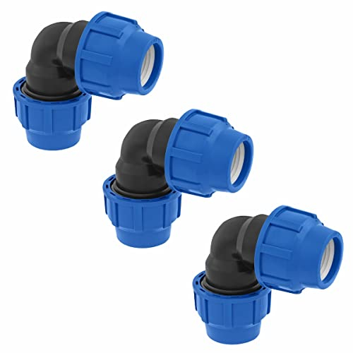 Raccordo a 90 gradi a Compressione 32 mm x 32mm – Raccordi per tubo dell’aqua a Gomito PP PN16 - Connettori per Tubi PE80, PE100 – 3 pezzi - SmartProduct