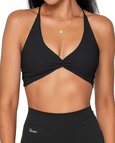 Danysu Rygglös sport-BH för kvinnor, smörmjuka träningstoppar med avtagbar vadderad yoga-träning bhs, strappy going out top, #2.twirl front svart, S