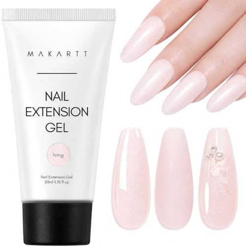 Makartt Poly Nail Gel - Long Lasting 3D Gel for Nail Art, Quick Nail Builder Extension Gel 50ML, Natural Look White Pink Clear Rosy for Technician Starter DIY Salon for Woman Design (Icing)