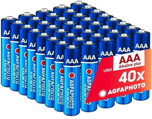 AGFAPHOTO Piles AAA Alcalines Plus LR03 (1,5V, Lot de 40) – Longue Durée de Vie – Idéales pour Télécommandes, Jouets, Appareils Photo et Plus – Usage Domestique ou Professionnel