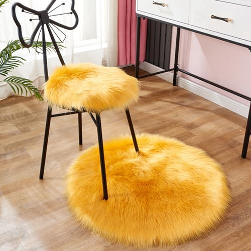 Herfair Teppich EIN Stück Teppich rund Imitat Fellteppich Kunstfell Teppich Wohnzimmer Schlafzimmer Teppiche Faux Schaffell Teppich Kunstfell Dekofell (Goldene Orange,50 cm Durchmesser)
