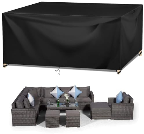 Coperture per Mobili da Giardino, 420D Oxford Copertura Tavolo Sedie Esterno Telo Copri Tavoli da Terrazza Quadrato Impermeabile Anti-UV Antivento Copertura da Tavolo da Giardino 250x250x90cm