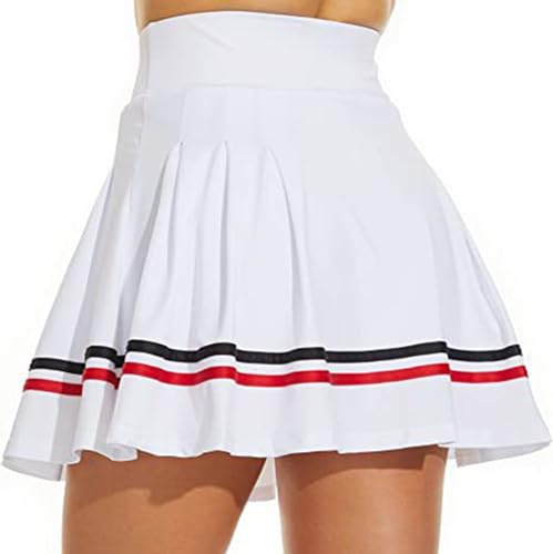 ThreeH Atletiska kjolar för kvinnor gym träning yoga golf löpning tenniskjol med fickor A-linje utsvängda inbyggda fodershorts andningsbara sportshorts vit, X-Large