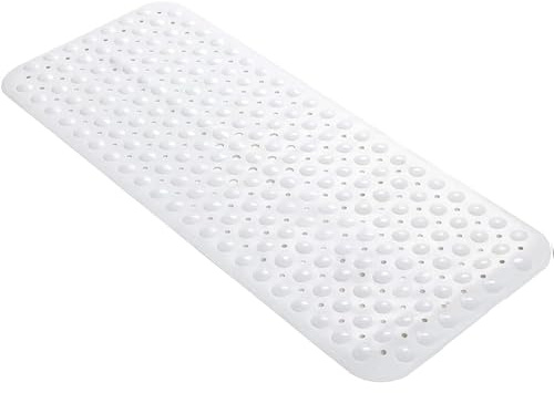 BedLooms Shower Mat Non Slip Anti Mould – White 70x38 cm Bath Mat for Bathroom & Bathtub with Strong Suction Cups Grip Bath Mats Easy Drain & Machine Washable Mat