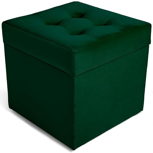 MG Design Polsterhocker 45 x 45 cm Grün mit großem Stauraum (ca. 50 L), bis 300 kg belastbar, weich mit dezentem Schimmer, pflegeleicht – Wohnbereich, Schlafraum & Flur